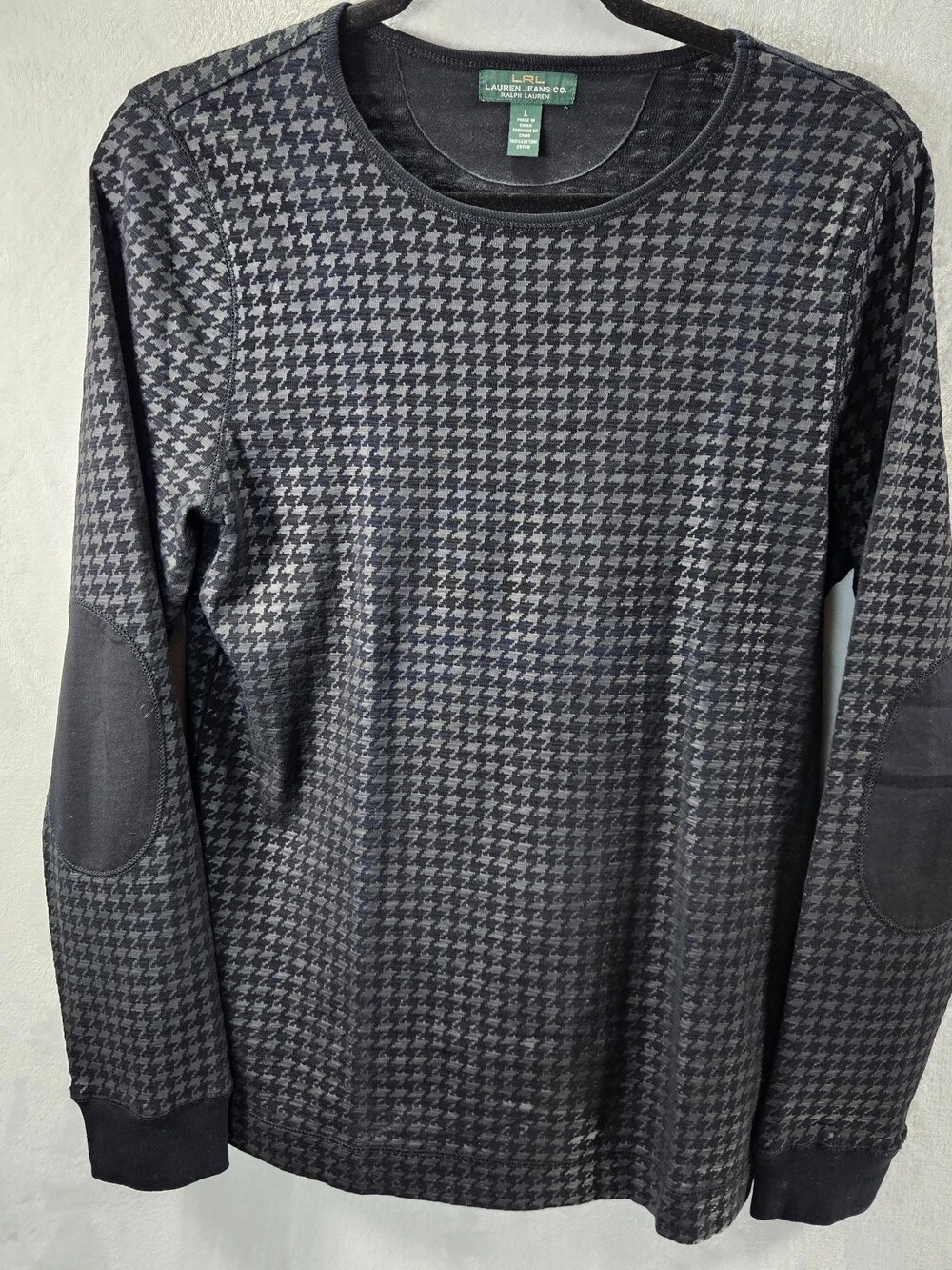 Lauren Jeans Co. Long Sleeve Top Houndstooth Elbow Patch Women's Size Large